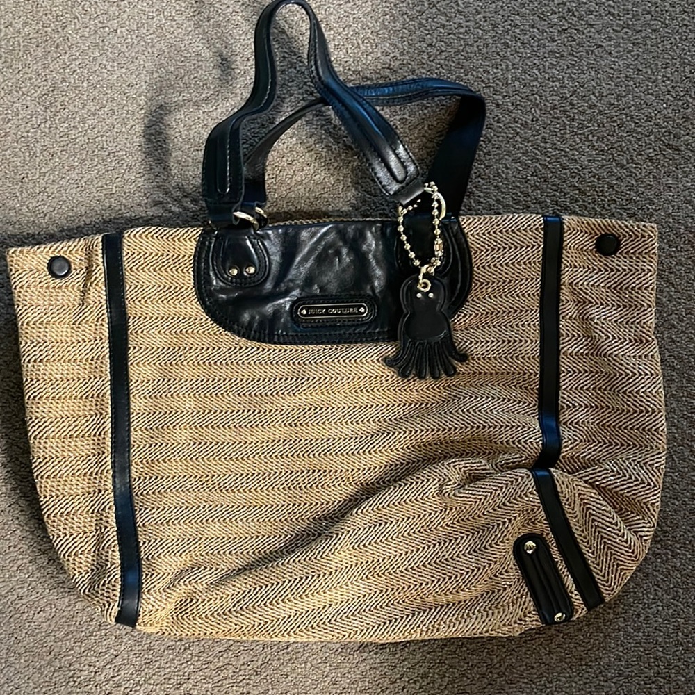 Juicy Couture day dreamer raffia  tote bag with brown leather and gold metallic